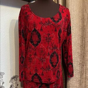 Vintage 1990’s Susan Lawrence red and black top and skirt set. Size S/M.
